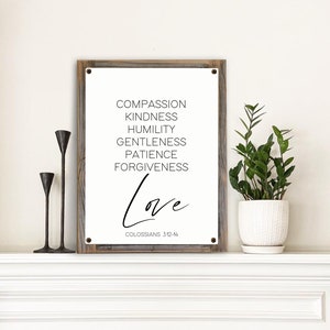 COLOSSIANS 3:12-14 Metal Print-Reclaimed Wood Frame-Compassion-Kindness-Humility- Scripture Wall Art-Rustic Sign-Bible Sign-Scripture  Sign