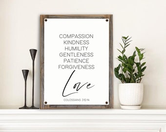 COLOSSIANS 3:12-14 Metal Print-Reclaimed Wood Frame-Compassion-Kindness-Humility- Scripture Wall Art-Rustic Sign-Bible Sign-Scripture  Sign