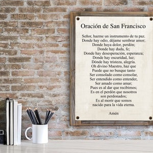 Spanish Prayer of St. Francis of Assisi Metal Print on Reclaimed Wood Frame-Oración de San Francisco de Asís Wall Art-Spanish Recovery Print