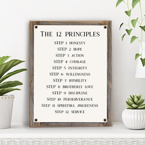 Recovery Sign-12 Principles of AA Metal Print on Reclaimed Wood Frame ...