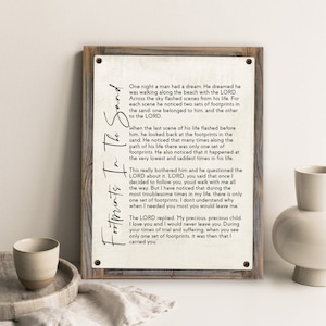 Footprints In The Sand Poem on Metal Print on Reclaimed Wood Frame-Rustic Christian Wall Decor-Footprints wall decor-Spiritual Wall Decor
