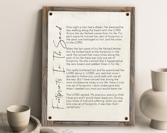 Footprints In The Sand Poem on Metal Print on Reclaimed Wood Frame-Rustic Christian Wall Decor-Footprints wall decor-Spiritual Wall Decor