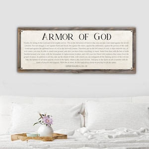 Armor Of God Metal Wall Sign on Reclaimed Wood Frame-Romans 8:38-39 Bible Wall Art-Over Couch Scripture-Scripture Wall Art