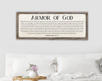 Armor of God Metal Print mounted on Rustic Reclaimed Wood Frame Ephesians 6:10-18 Scripture Sign
