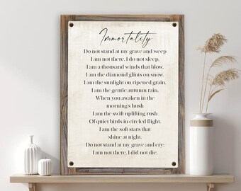 Immortality Poem Vintage Metal Print on Reclaimed Wood Frame-Rustic Memorial Gift-Bereavement Gift-Funeral Poem-Clare Harner Poem
