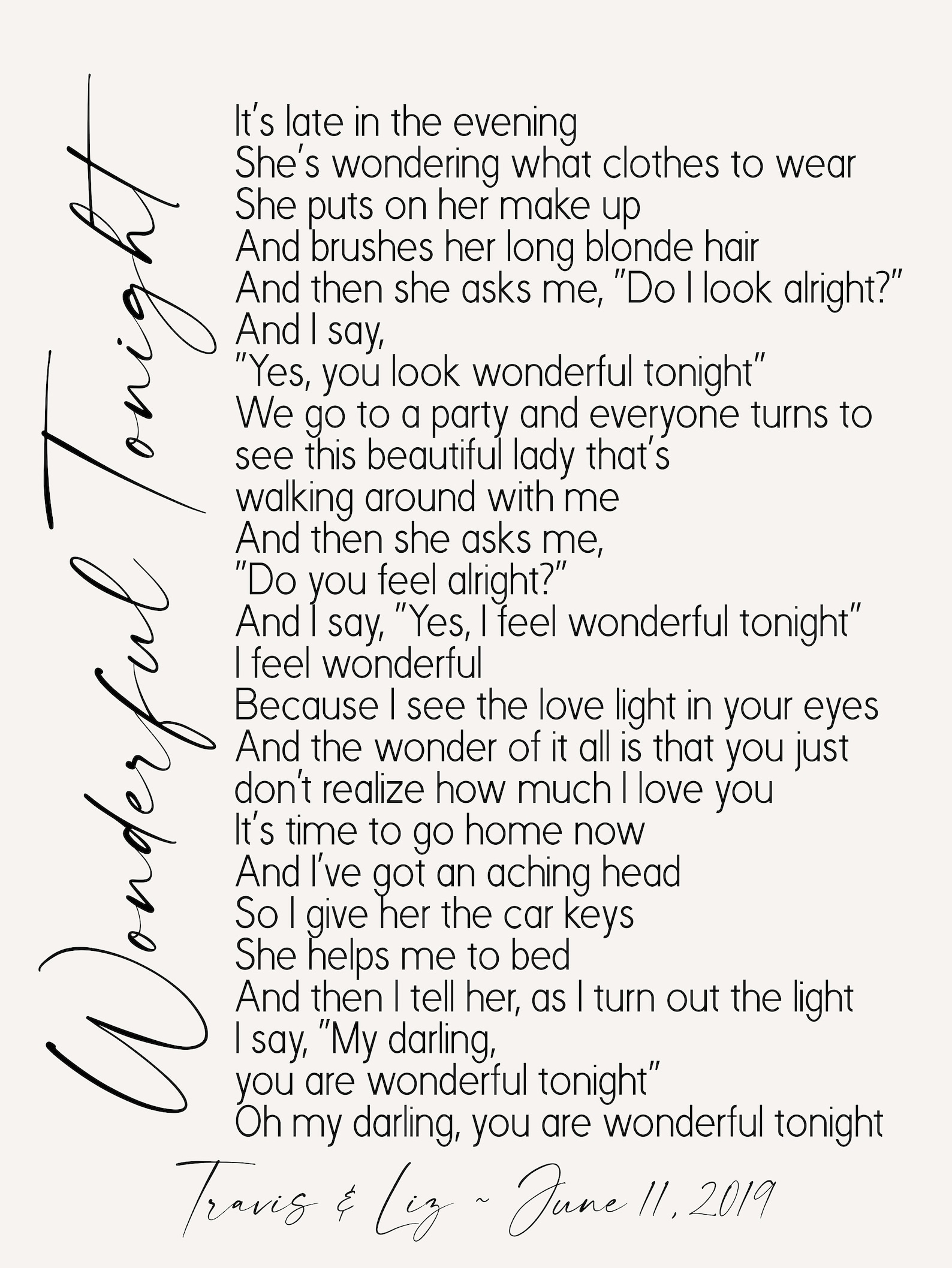 Wonderful Tonight Song Lyrics on Metal Print on Reclaimed Etsy