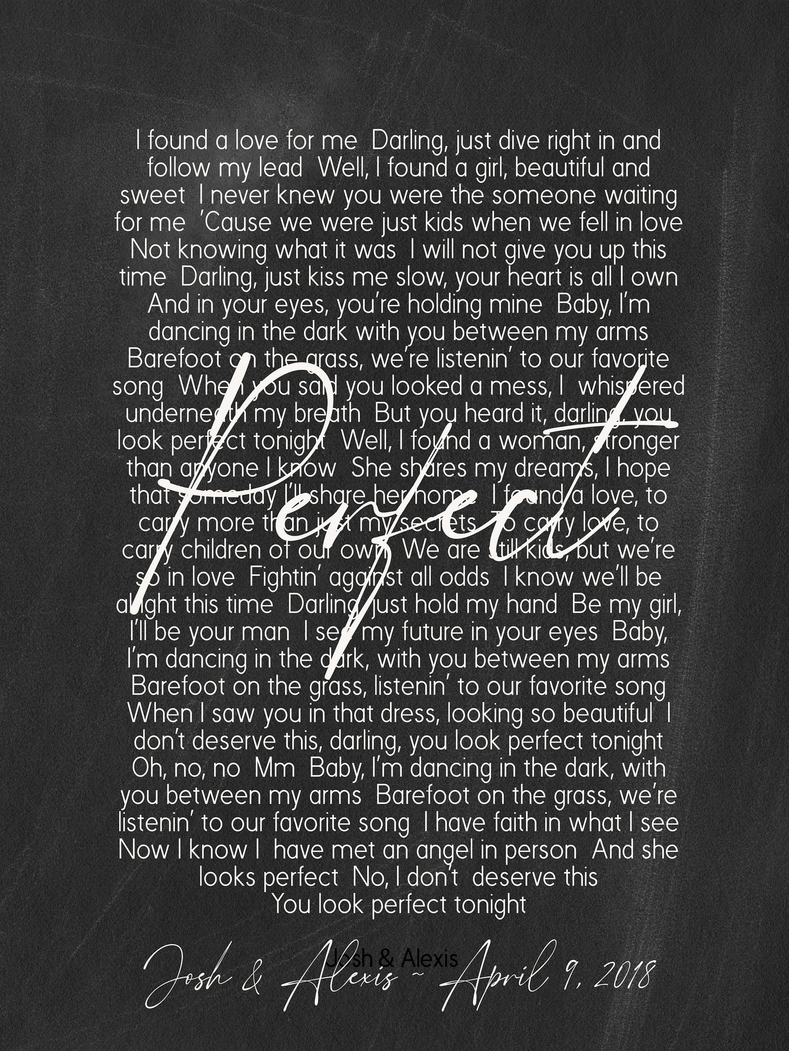 Perfect-ed Sheeran Song Lyrics on Metal Print on Reclaimed - Etsy