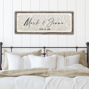 Custom Song Lyrics Metal Print on Reclaimed Wood Frame-Above Bed Print-First Dance Song-Wall Art-Wedding Gift Idea-Custom First Dance