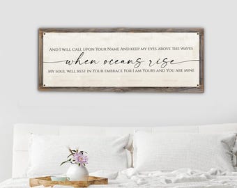 When Oceans Rise Metal Print on Reclaimed Wood Frame | Christian Wall Art | Rustic Faith Decor