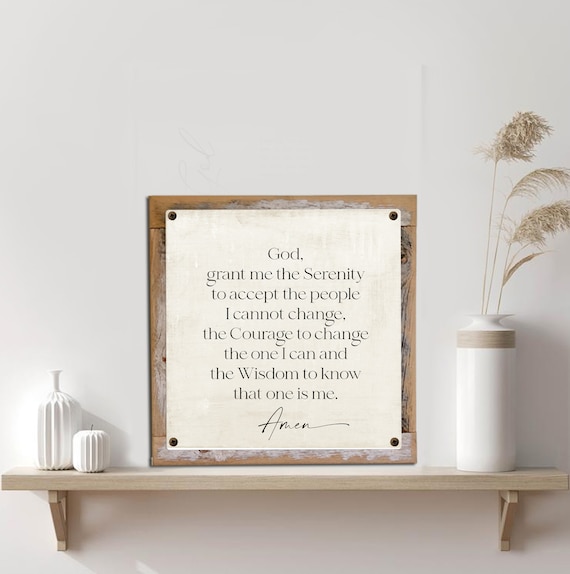 Alanon Serenity Prayer Vintage Metal Print on Reclaimed Wood Frame