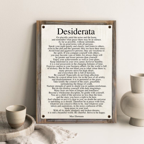 Desiderata Poem on Metal Print-Reclaimed Wood Frame-Rustic Max Ehrmann Wall Decor-Inspirational Wall Decor-Motivational Wall Print-Farmhouse