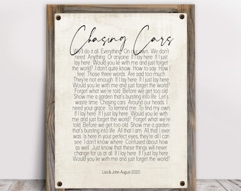 Chasing Cars Song Lyrics on Metal Print on Reclaimed Wooden Frame-Wedding Song Lyrics-First Dance Song Lyrics-by Snow Patrol-Rustic Wall Art