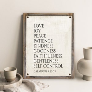 Fruits of the Spirit Vintage Metal Print on Reclaimed Wood Frame-Galatians 5:22-23-Rustic Bible Art-Bible Verse Sign