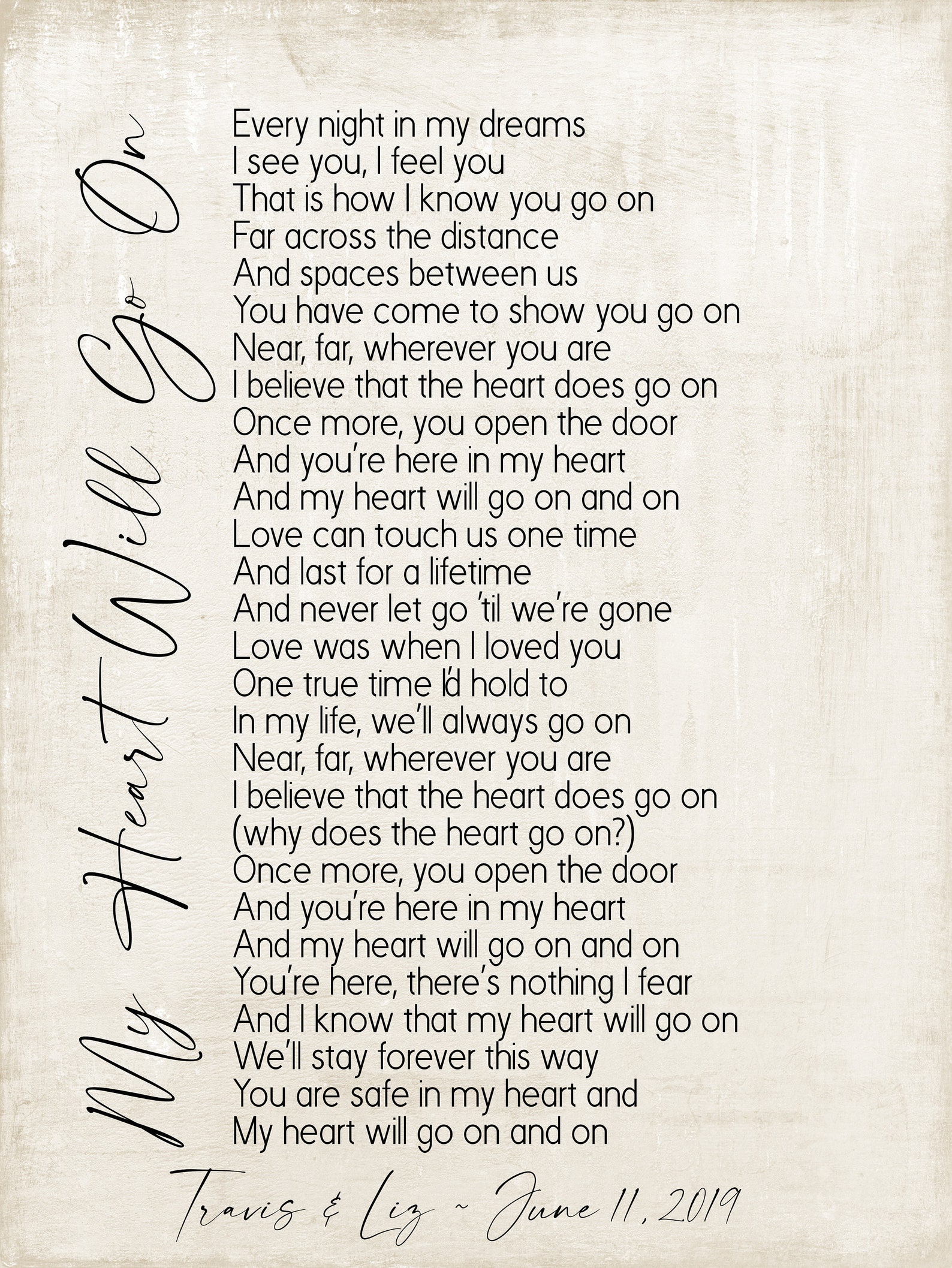 My Heart Will Go on Song Lyrics on Metal Print-reclaimed Wood Frame - Etsy