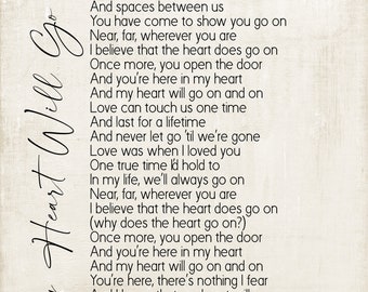 My Heart Will Go on Song Lyrics on Metal Print reclaimed Wooden Frame wedding Song Lyrics first Dance titanic Song celine Dion Lyrics Art Etsy