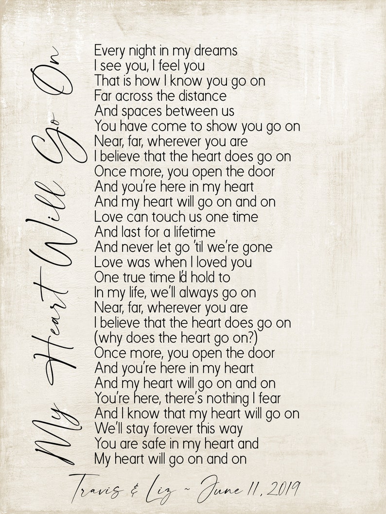 My Heart Will Go on Song Lyrics on Metal Print-reclaimed Wood Frame - Etsy