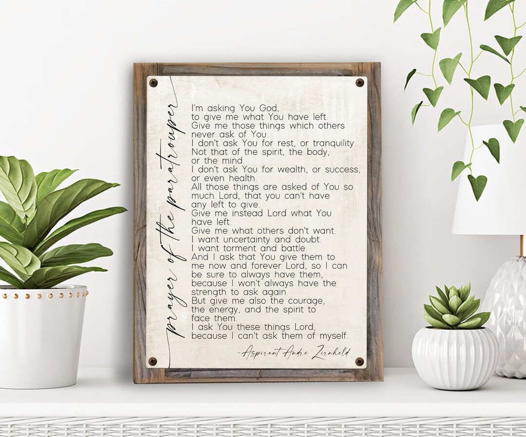 Paratrooper's Prayer Metal Print on Reclaimed Wood Frame-french Poetry