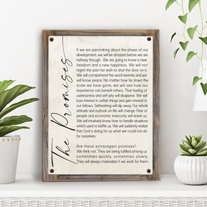 The AA Promises-Metal Print on Reclaimed Wood Frame-Addiction Recovery Gift-Recovery Wall Art-Twelve Step Wall Decor-12 Step Recovery Gift