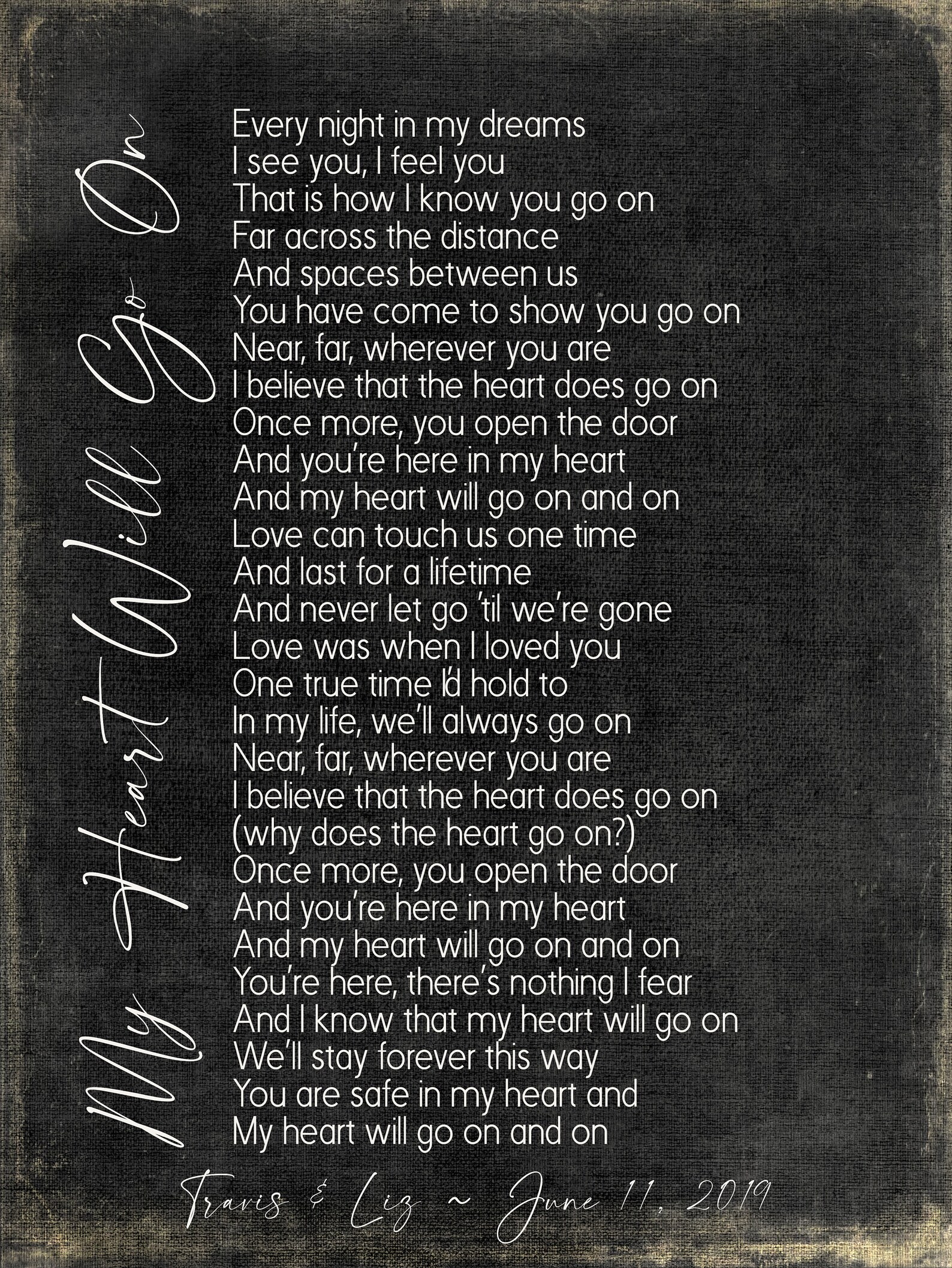 My Heart Will Go on Song Lyrics on Metal Print-reclaimed Wood Frame - Etsy