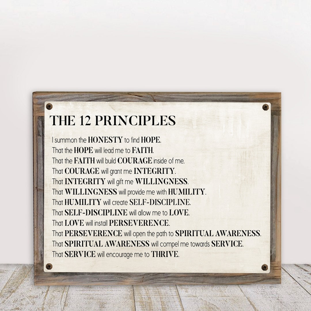 12 Principles of AA Metal Print on Reclaimed Wood Frame Spiritual Wall ...