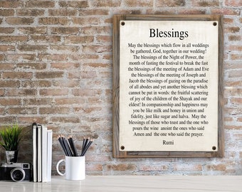 Blessings by Rumi Poem on  Metal Print on Reclaimed Wood Frame-Rumi Poetry Wall Decor-Marriage Poem Wall Art-Classic Love Poetry Wall Art