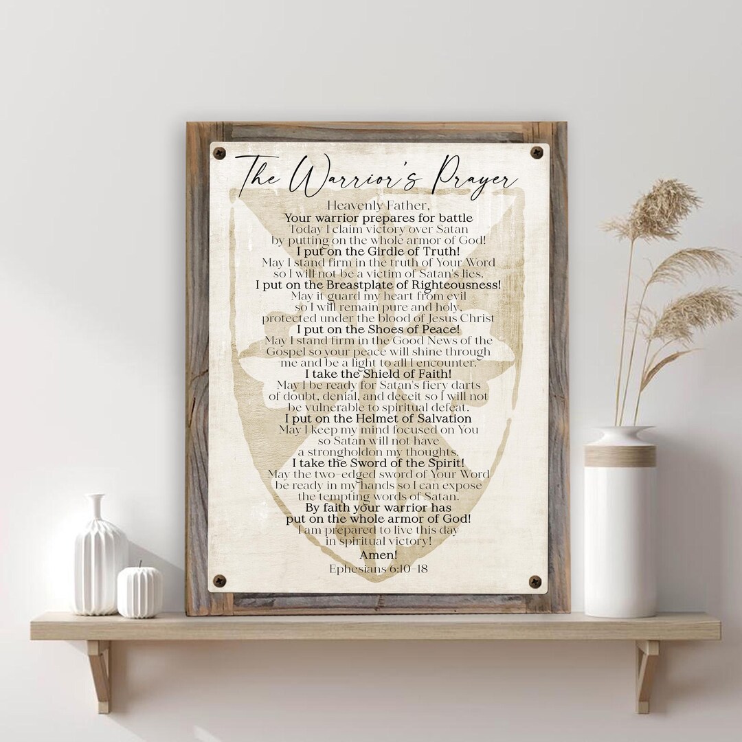 Warrior Of God Prayer Metal Print On Reclaimed Wood Frame Armor Of God