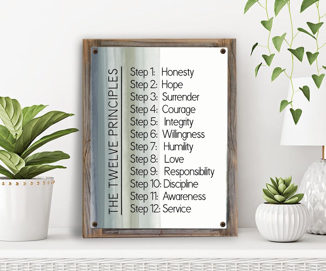 Recovery Sign-12 Principles of 12 Steps Metal Print on Reclaimed Wood ...