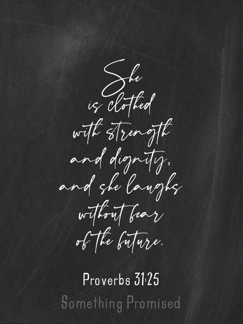 Proverbs Woman Metal Print on Reclaimed Wood Frame-Proverbs 31-25-Scripture Wall Art-Clothed with dignity-Mothers Day Gift-Christian Woman Chalkboard