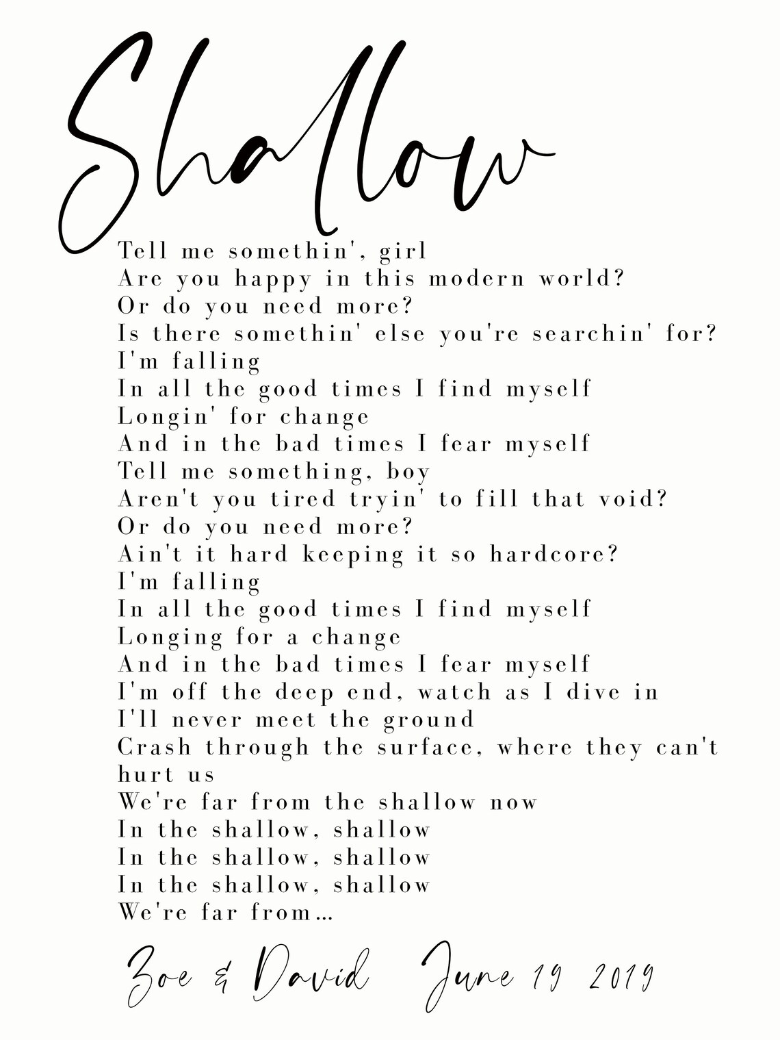 Shallow Song Lyrics on Metal Print on Reclaimed Wooden Etsy