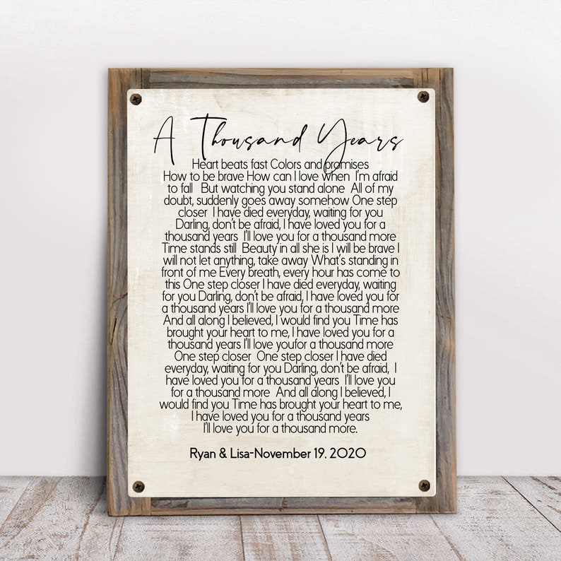A Thousand Years Lyrics on Metal Print on Reclaimed Wood