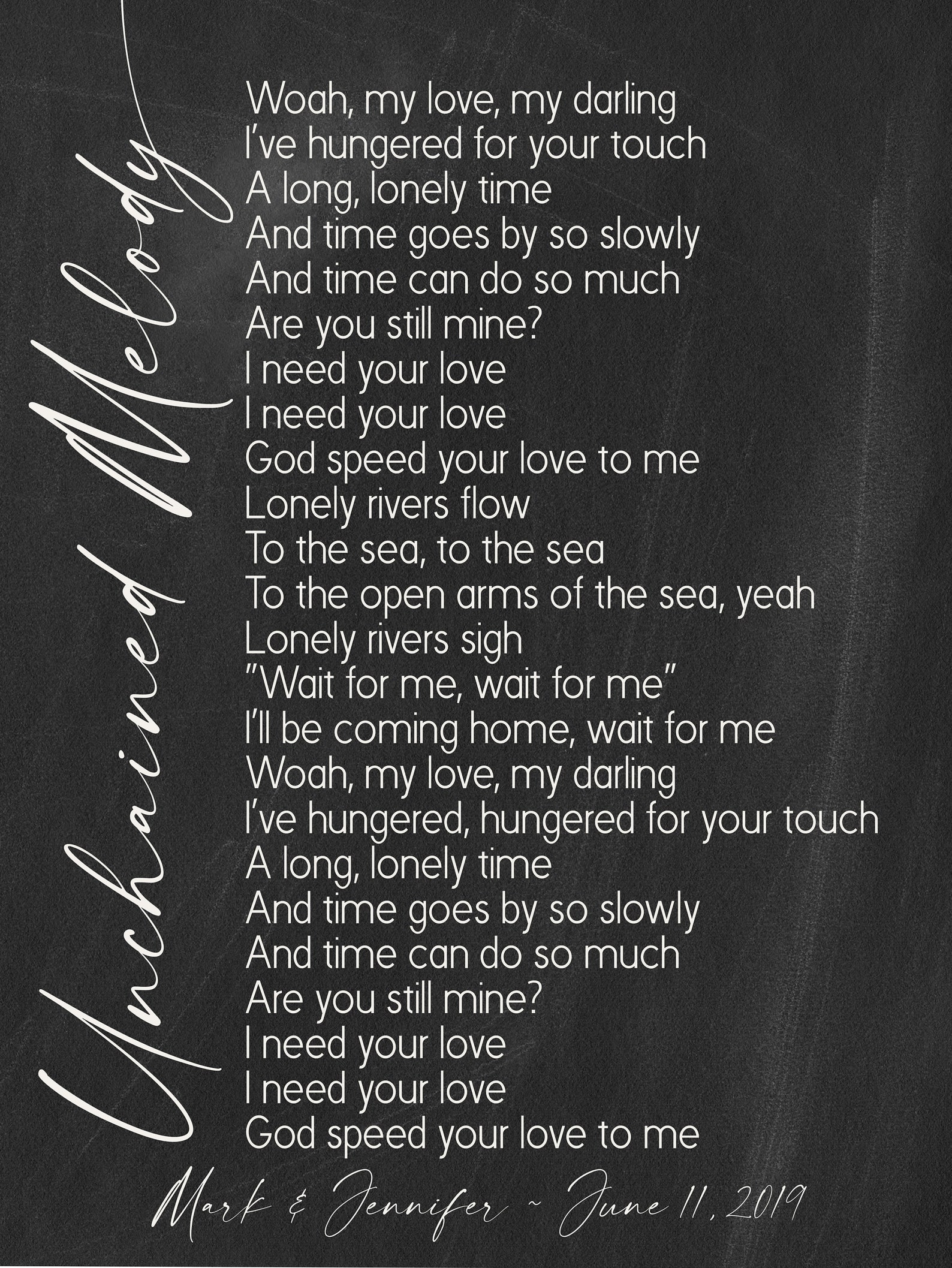 Unchained Melody Song Lyrics on Metal Print on Reclaimed Etsy