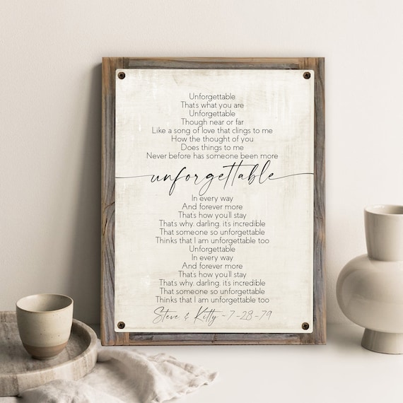 Unforgettable Lyrics Metal Print W/reclaimed Wood Frame-first