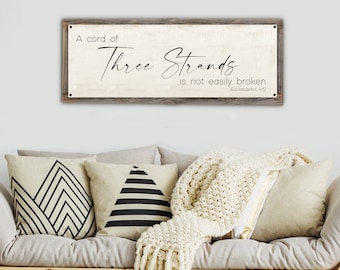 A Three Strand Cord Is Not Easily Broken Metal Print-Reclaimed Wood Frame-Bible Wall Art-Ecclesiastes 4:12-Wedding Gift Couple Unique
