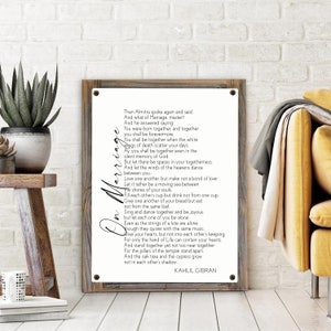 On Marriage Poem on Metal Print on Reclaimed Wood Frame-Kahlil Gibran Poetry Wall Art-Classic Marriage Poem Wall Decor-wedding gift idea