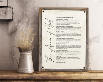 Armor of God Prayer Metal Print on Reclaimed Wood Frame-EPHESIANS 6:10–18-Rustic Christian Sign-Pastor Gift Idea