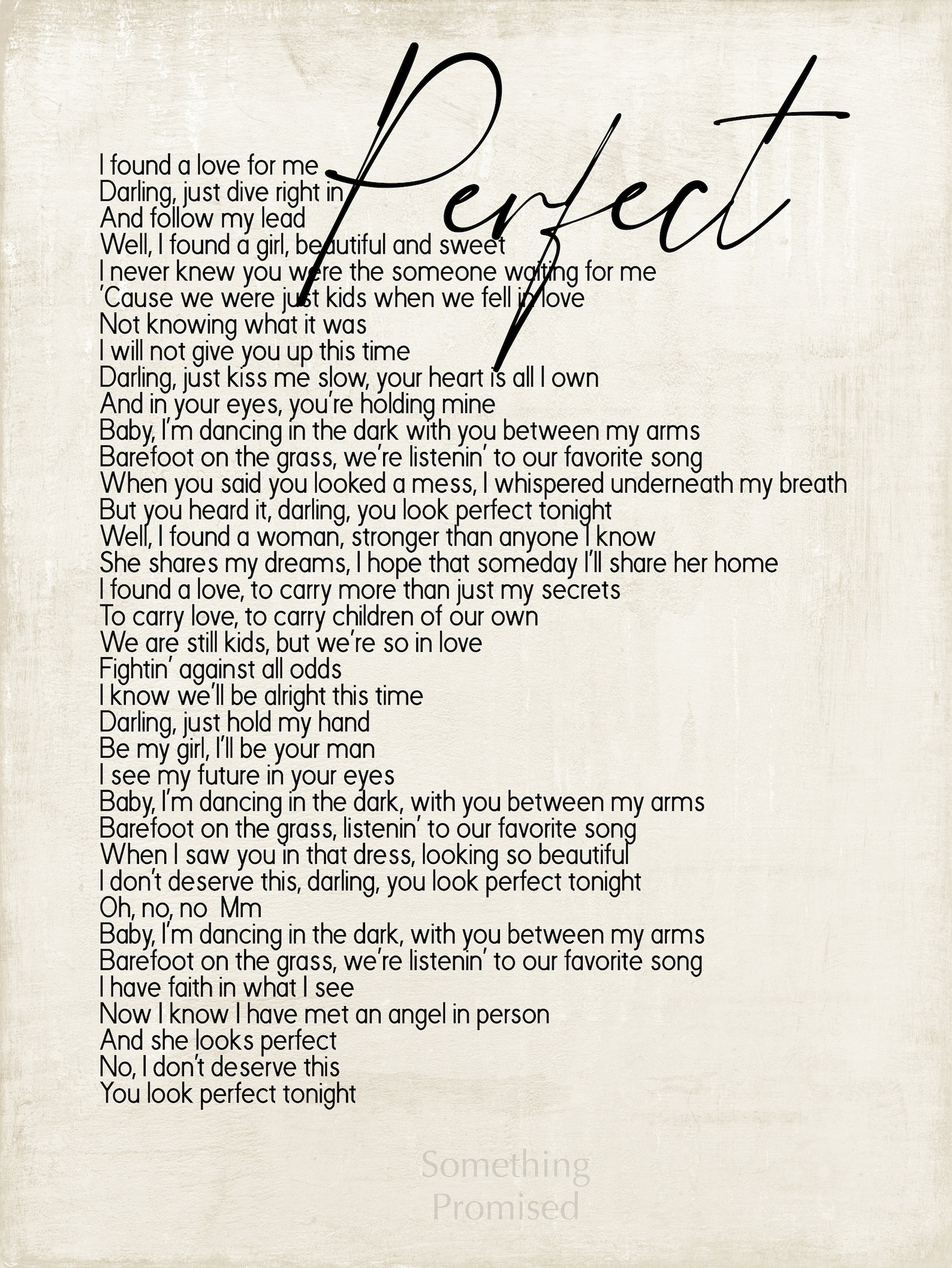 Perfect-Ed Sheeran Song Lyrics on Metal Print on Reclaimed | Etsy