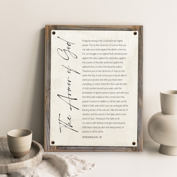 Armor of God Metal Print on Reclaimed Wood Frame-EPHESIANS 6:10–18-Scripture Wall Art-Rustic Christian Art-Armor of God Wall Art