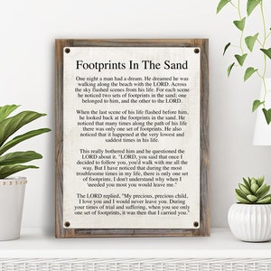 Footprints In The Sand Poem on Metal Print on Reclaimed Wood Frame-Rustic Christian Wall Decor-Footprints wall decor-Spiritual Wall Decor