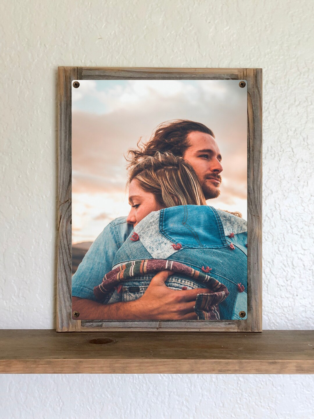 Custom Metal Photo Art Print on Reclaimed Wood Framegift for Couple