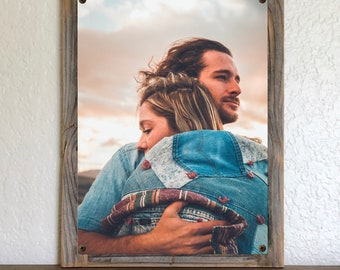 Custom Metal Photo Art Print on Reclaimed Wood Frame-Gift for Couple-Newlywed Gift-Wedding Photo Art-Anniversary Gift-Christmas for Couple