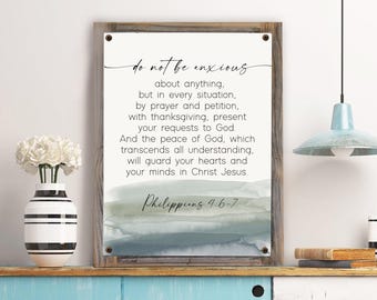 Do Not Be Anxious Scripture Metal Print On Reclaimed Wood Frame-BIBLE VERSE SIGN, Philippians 4:6-7-Christian Word Art