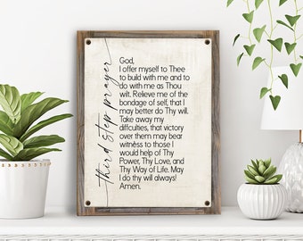 Third Step Prayer Metal Print on Reclaimed Wood Frame-3rd Step Wall Art-Recovery Gift-Recovery Wall Decor-God, I offer myself
