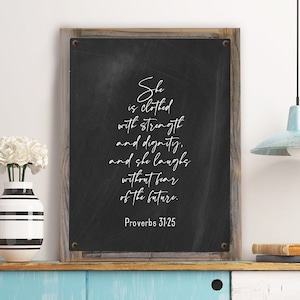 Proverbs Woman Metal Print on Reclaimed Wood Frame-Proverbs 31-25-Scripture Wall Art-Clothed with dignity-Mothers Day Gift-Christian Woman image 7