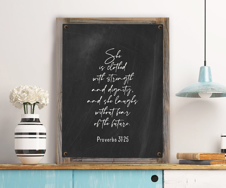 Proverbs Woman Metal Print on Reclaimed Wood Frame-Proverbs 31-25-Scripture Wall Art-Clothed with dignity-Mothers Day Gift-Christian Woman image 7