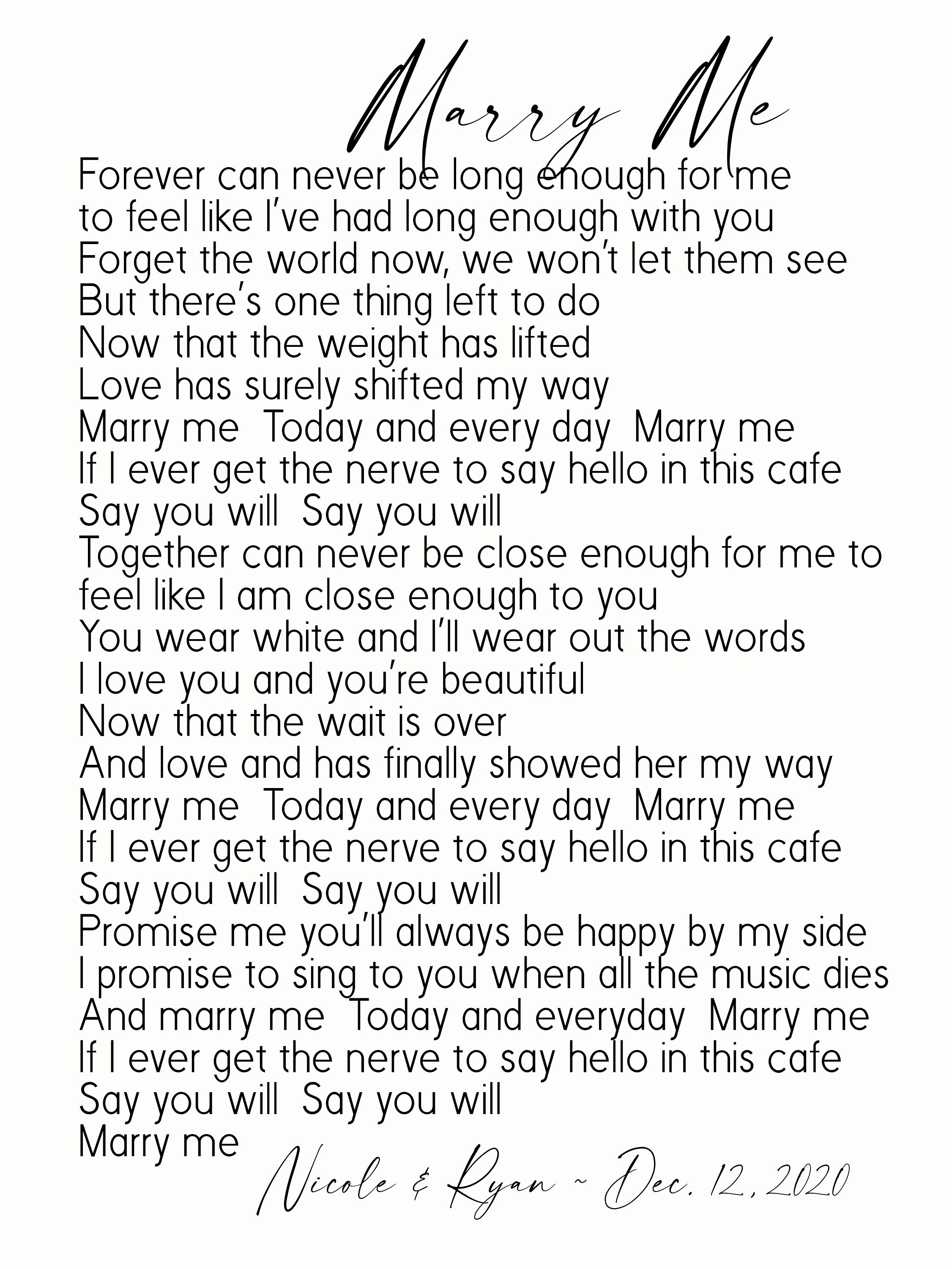 Marry Me by Train Song Lyric Wall ArtMarry Me Lyrics Metal Etsy