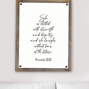 Proverbs Woman Metal Print on Reclaimed Wood Frame-Proverbs 31-25-Scripture Wall Art-Clothed with dignity-Mothers Day Gift-Christian Woman image 5