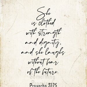 Proverbs Woman Metal Print on Reclaimed Wood Frame-Proverbs 31-25-Scripture Wall Art-Clothed with dignity-Mothers Day Gift-Christian Woman Vintage Natural