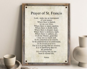 Prayer of St. Francis of Assisi Metal Print on Reclaimed Wood Frame-St. Francis of Assisi Prayer Wall Art-Lord Make Me an Instrument Prayer