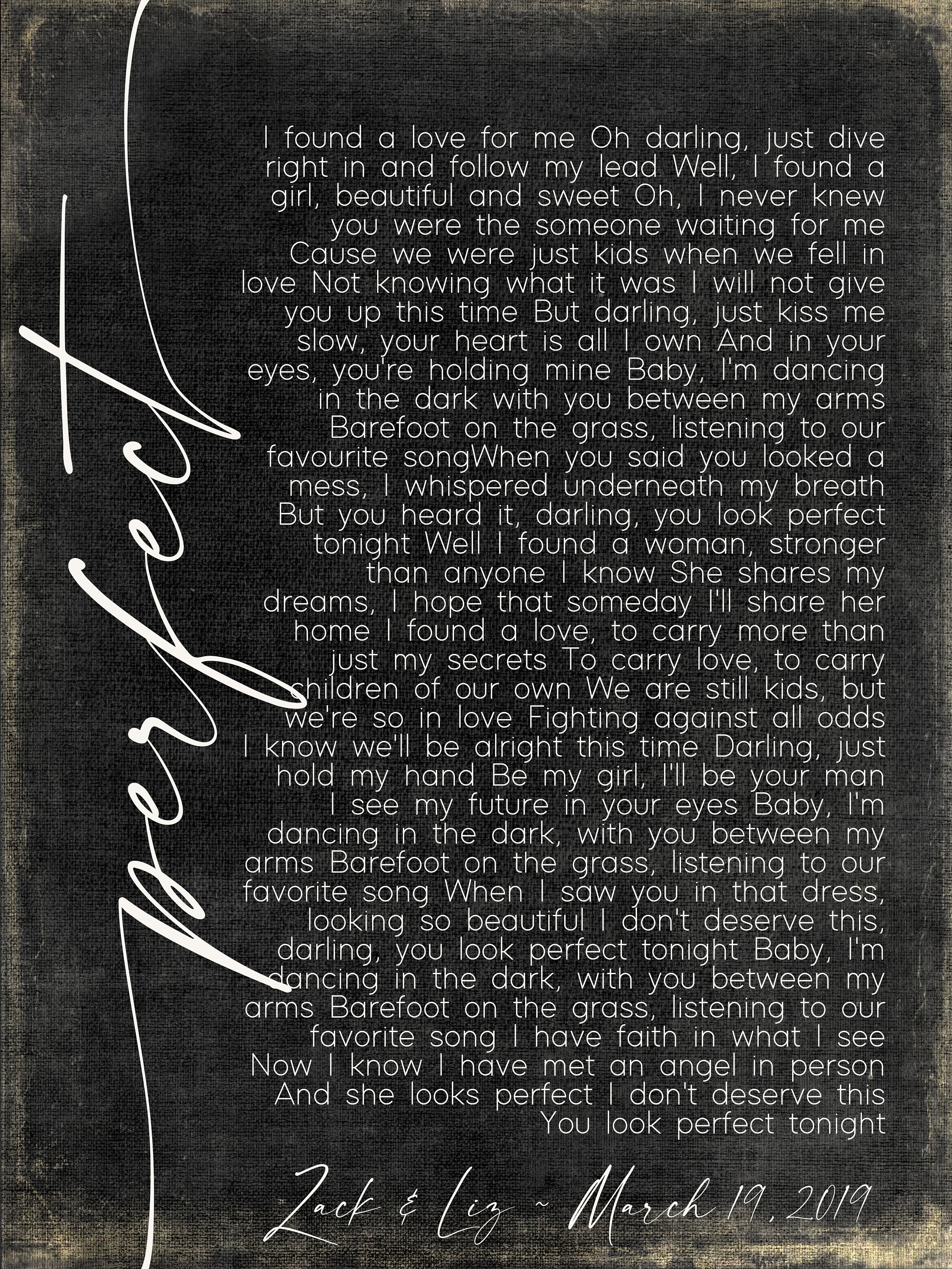 Perfect Ed Sheeran Paroles Traduction Perfect-Ed Sheeran Paroles de chanson sur métal Imprimer sur - Etsy France