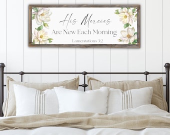 His Mercies Are New Each Morning Metal Print-Reclaimed Wood Frame-Lamentations 3:23 Floral Bible Art
